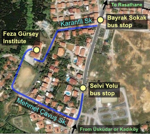Map of bus stations near Institute